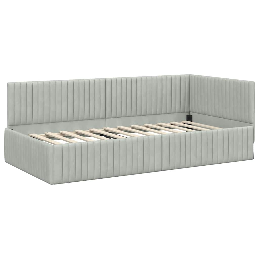 Hoekbedframe met Matras met hoofdeinde 2 pcs Lichtgrijs Fluweel – afbeelding 5