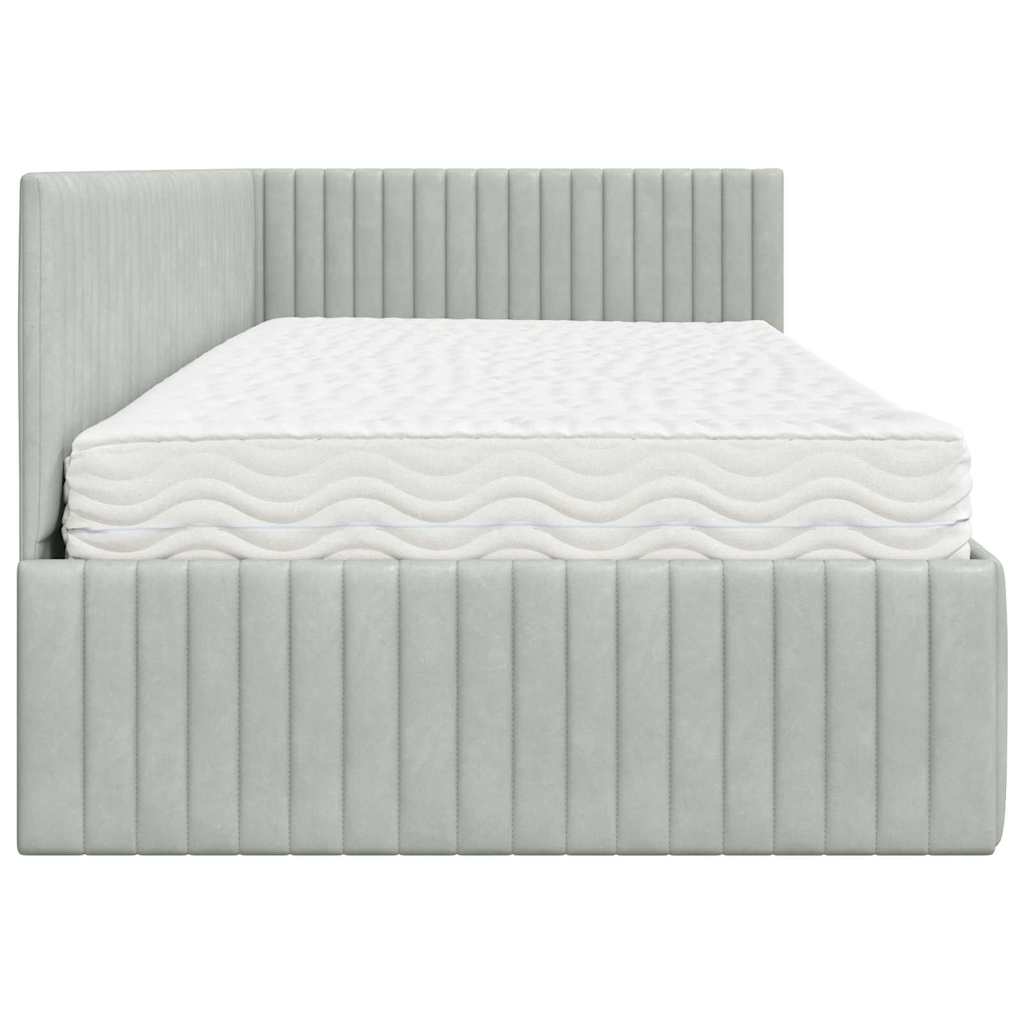 Hoekbedframe met Matras met hoofdeinde 2 pcs Lichtgrijs Fluweel – afbeelding 8