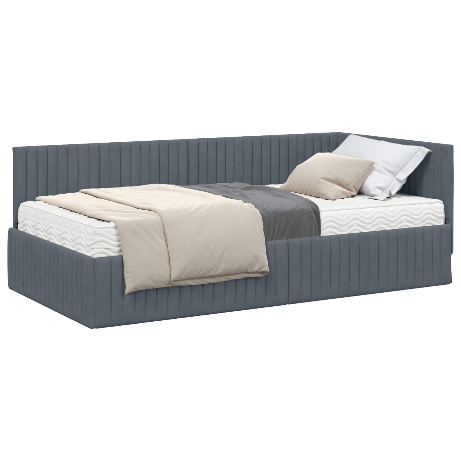 Hoekbedframe met Matras met hoofdeinde 2 pcs Grijs Fluweel – afbeelding 2