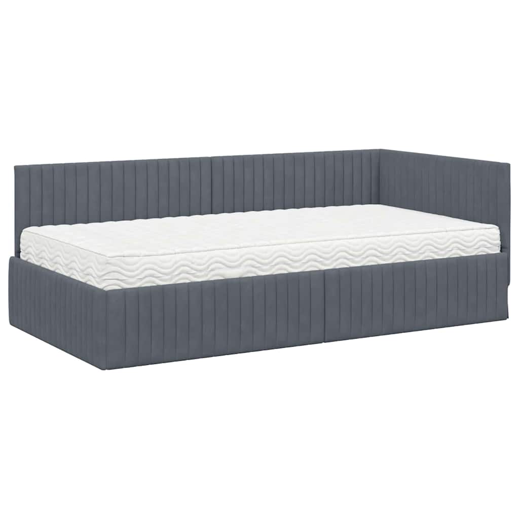 Hoekbedframe met Matras met hoofdeinde 2 pcs Grijs Fluweel – afbeelding 4