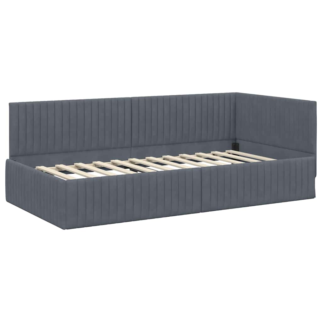 Hoekbedframe met Matras met hoofdeinde 2 pcs Grijs Fluweel – afbeelding 5