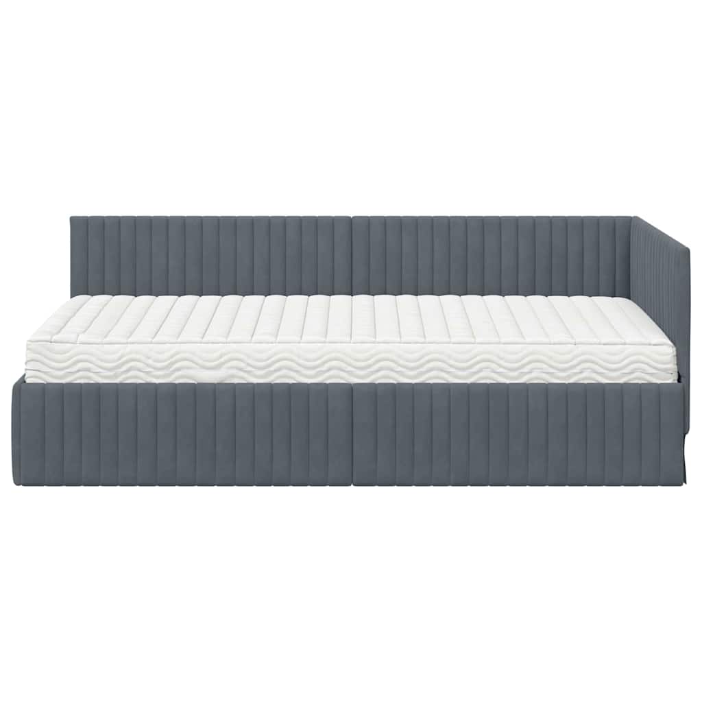 Hoekbedframe met Matras met hoofdeinde 2 pcs Grijs Fluweel – afbeelding 6