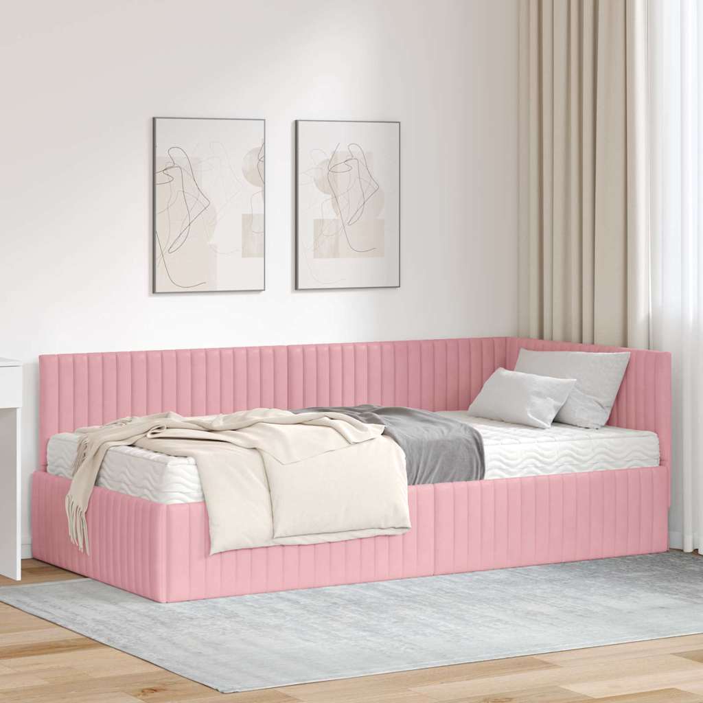 Hoekbedframe met Matras met hoofdeinde 2 pcs Grijs Fluweel – afbeelding 1