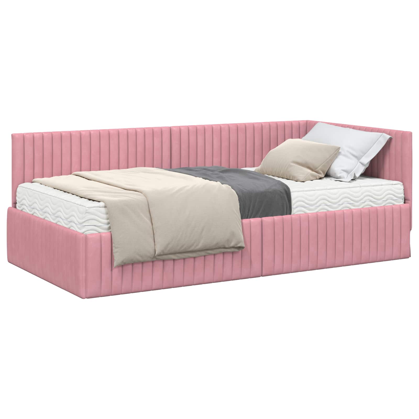 Hoekbedframe met Matras met hoofdeinde 2 pcs Grijs Fluweel – afbeelding 2