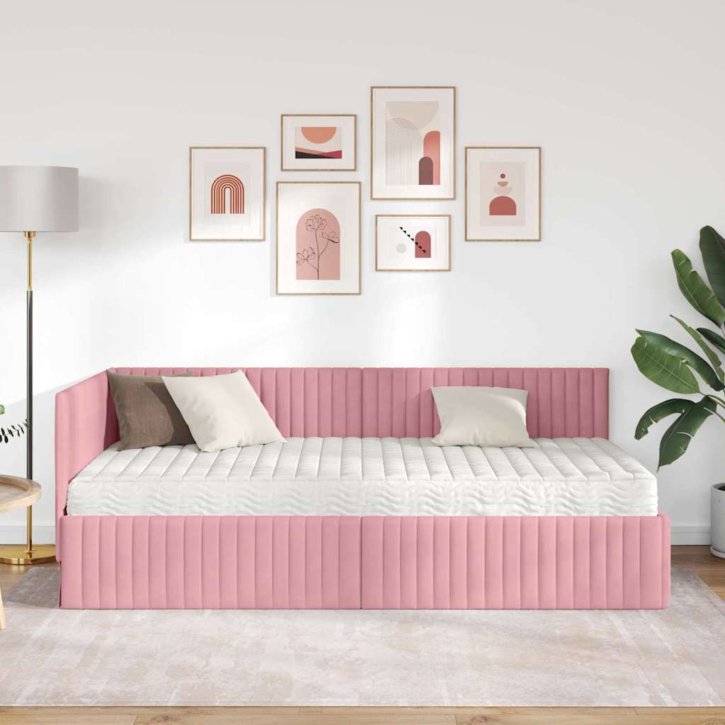 Hoekbedframe met Matras met hoofdeinde 2 pcs Grijs Fluweel – afbeelding 3