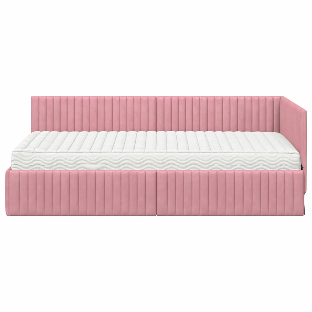 Hoekbedframe met Matras met hoofdeinde 2 pcs Grijs Fluweel – afbeelding 5
