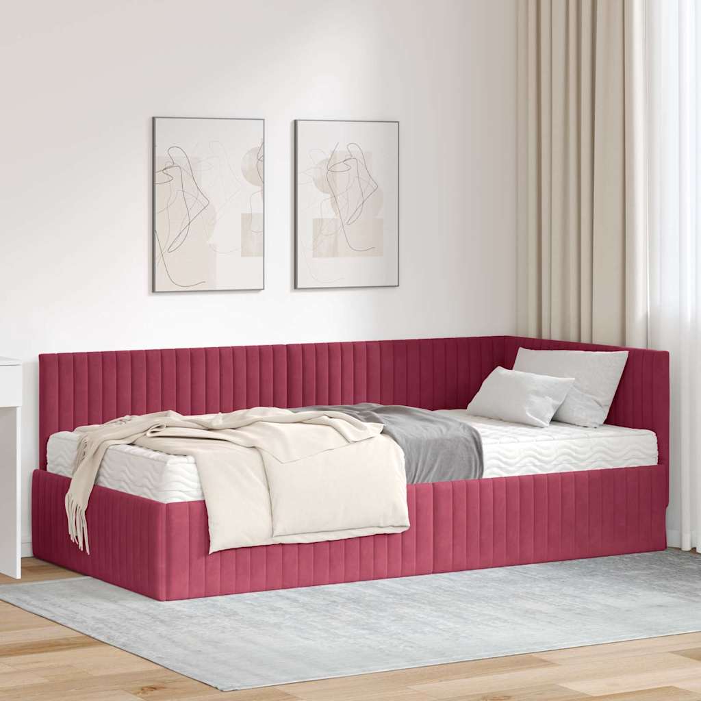 Hoekbedframe met Matras met hoofdeinde 2 pcs Groen Fluweel – afbeelding 1