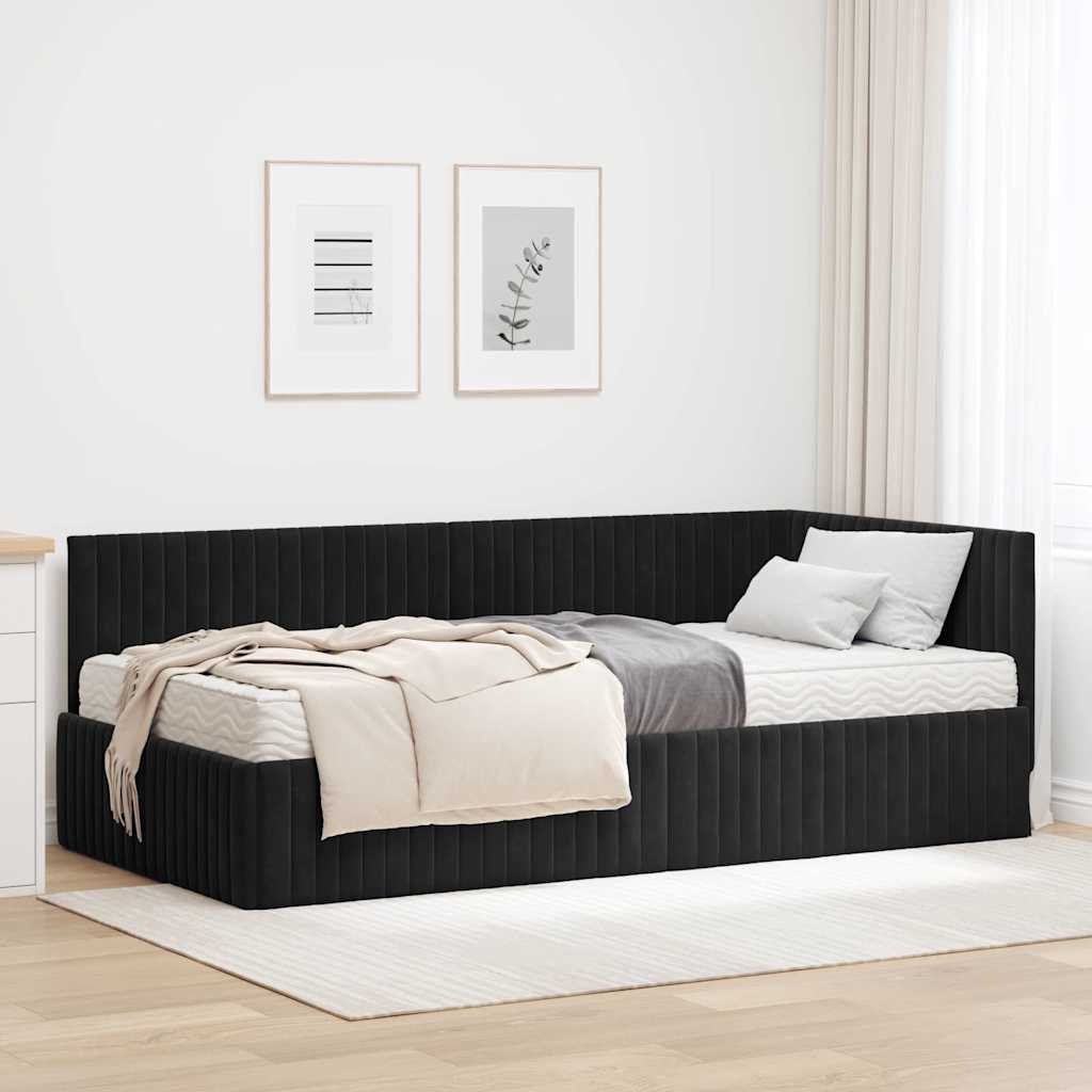 Hoekbedframe met Matras met hoofdeinde 2 pcs Zwart Fluweel – afbeelding 1