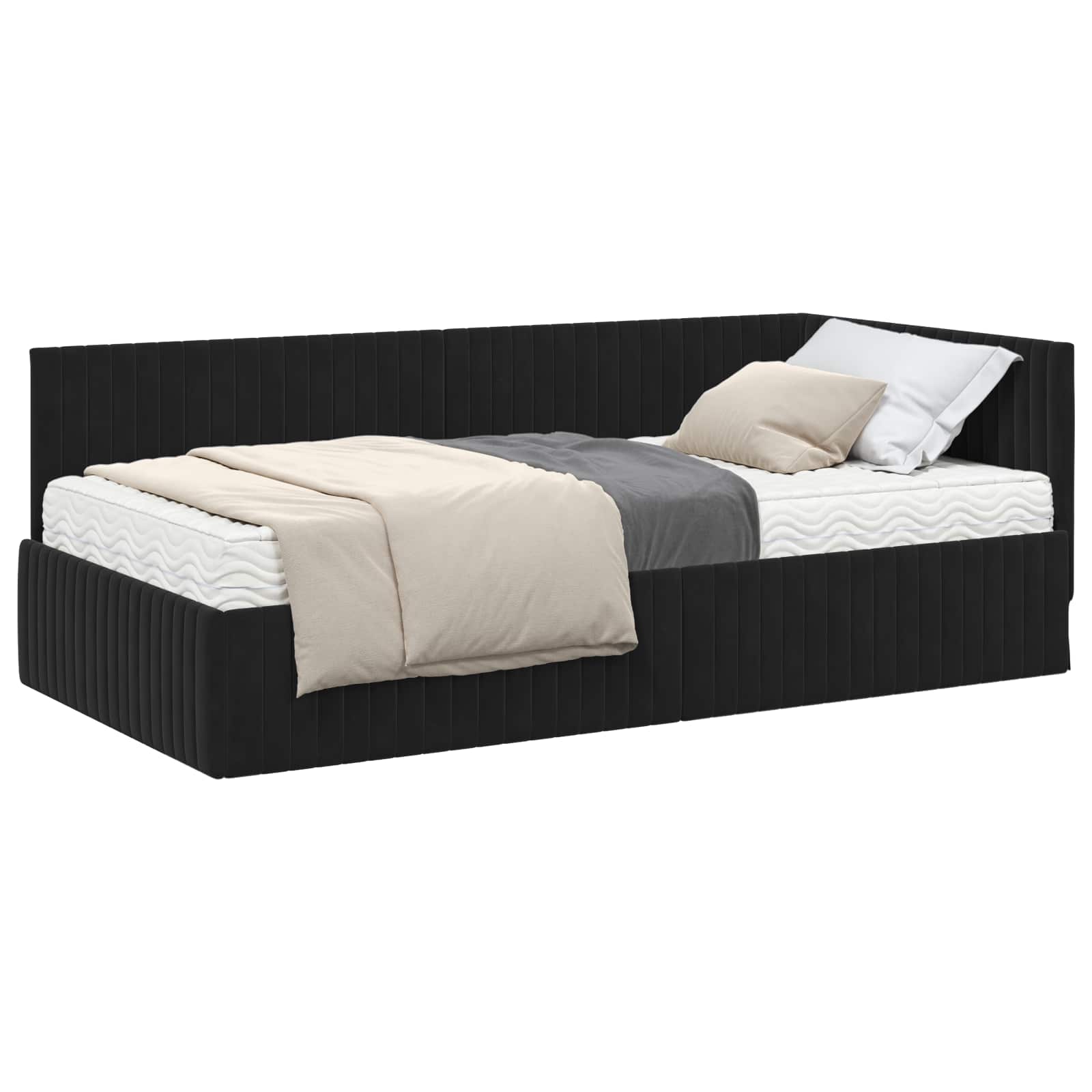 Hoekbedframe met Matras met hoofdeinde 2 pcs Zwart Fluweel – afbeelding 2