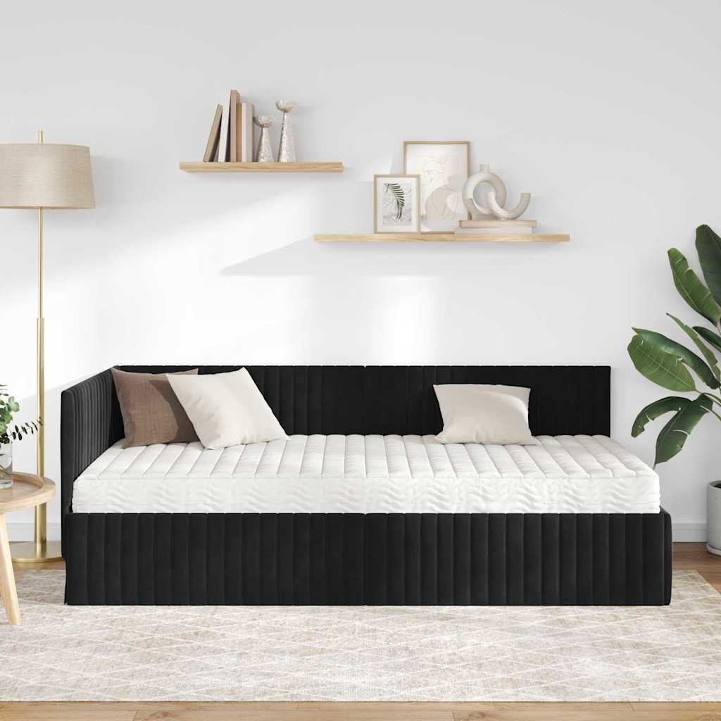 Hoekbedframe met Matras met hoofdeinde 2 pcs Zwart Fluweel – afbeelding 3