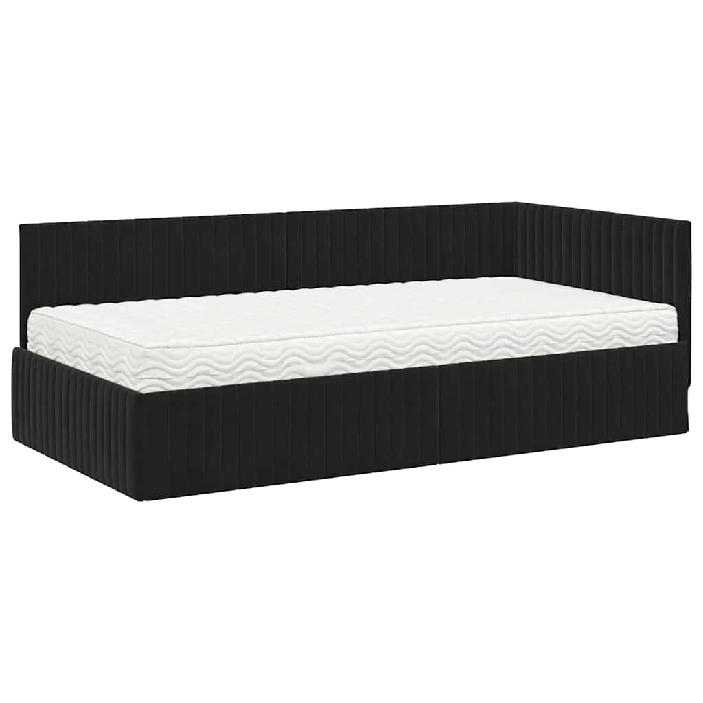 Hoekbedframe met Matras met hoofdeinde 2 pcs Zwart Fluweel – afbeelding 4