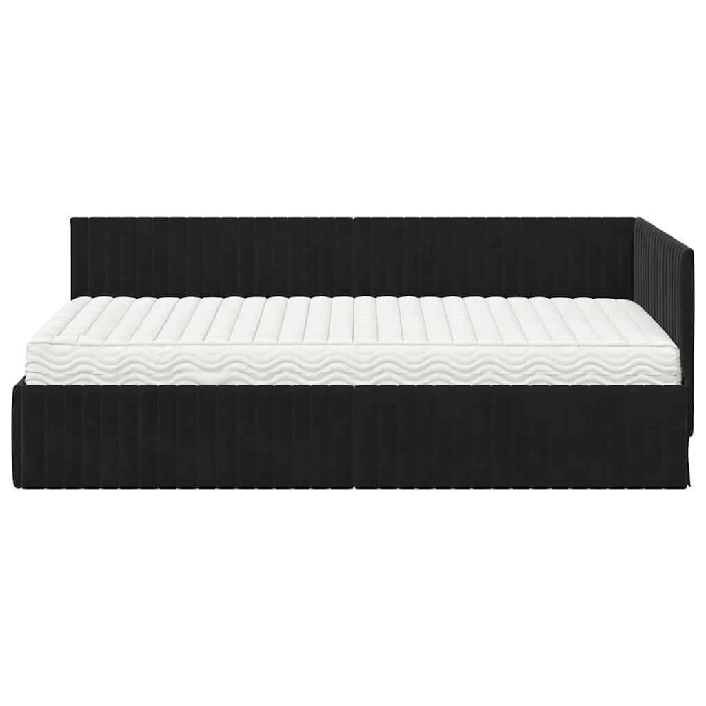 Hoekbedframe met Matras met hoofdeinde 2 pcs Zwart Fluweel – afbeelding 5