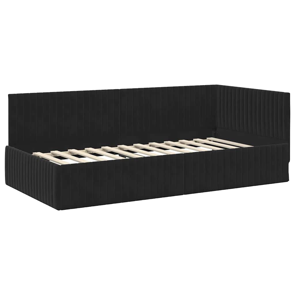 Hoekbedframe met Matras met hoofdeinde 2 pcs Zwart Fluweel – afbeelding 6