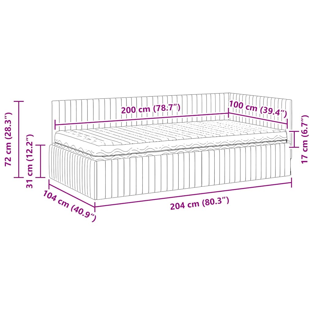 Hoekbedframe met Matras met hoofdeinde 2 pcs Crème Fluweel – afbeelding 12