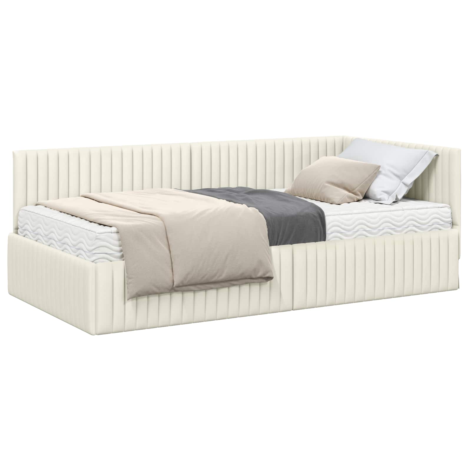 Hoekbedframe met Matras met hoofdeinde 2 pcs Crème Fluweel – afbeelding 2