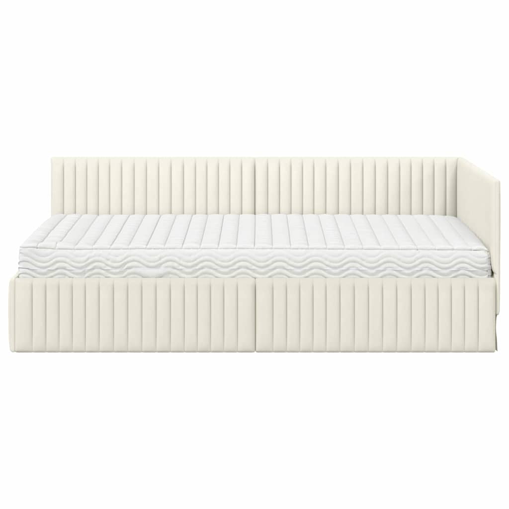 Hoekbedframe met Matras met hoofdeinde 2 pcs Crème Fluweel – afbeelding 5
