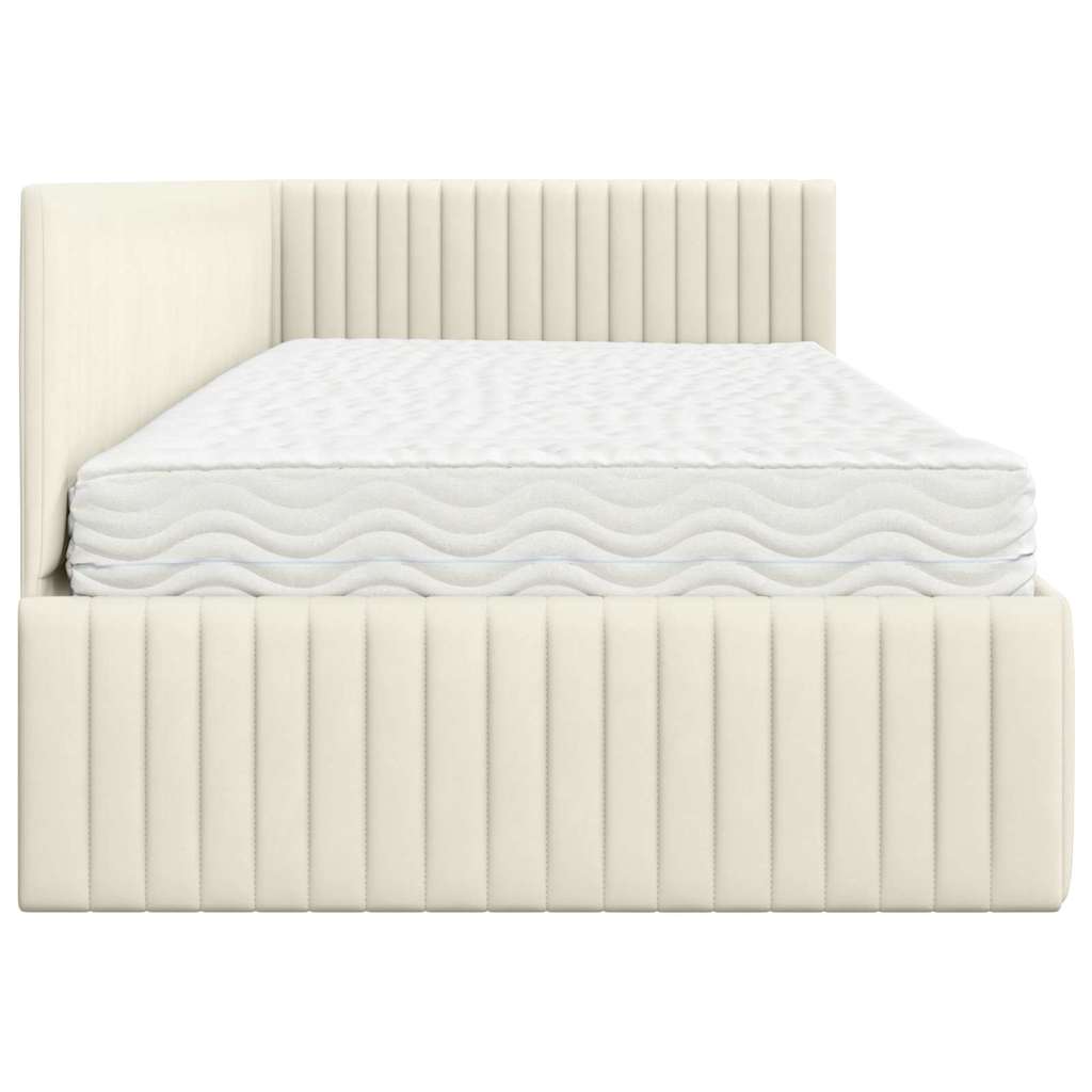 Hoekbedframe met Matras met hoofdeinde 2 pcs Crème Fluweel – afbeelding 8