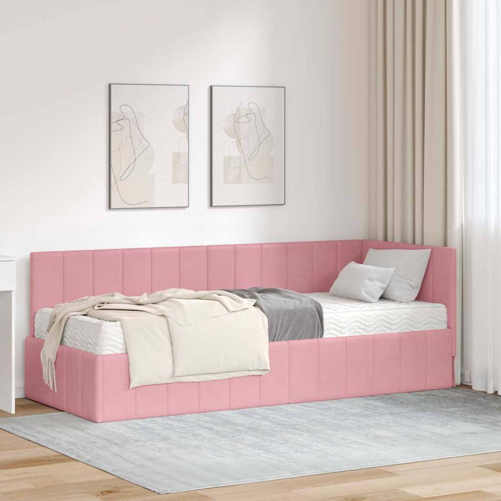 Hoekbedframe met Matras met matras 2 pcs Grijs Fluweel – afbeelding 1
