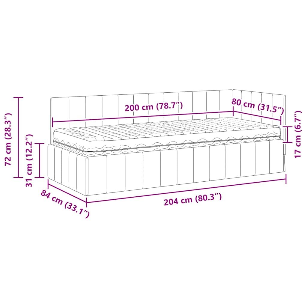 Hoekbedframe met Matras met matras 2 pcs Grijs Fluweel – afbeelding 12