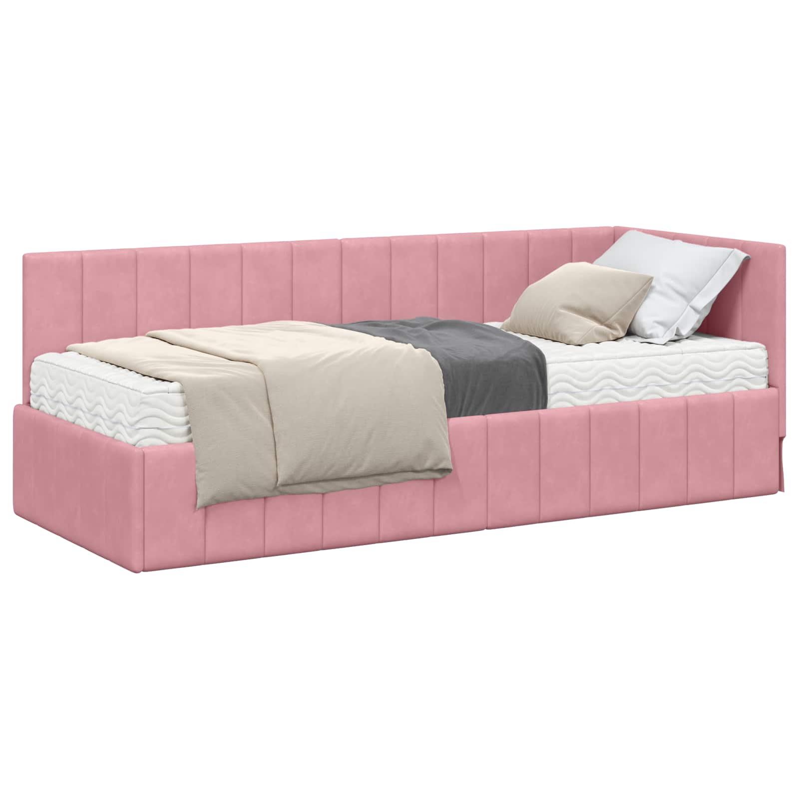 Hoekbedframe met Matras met matras 2 pcs Grijs Fluweel – afbeelding 2