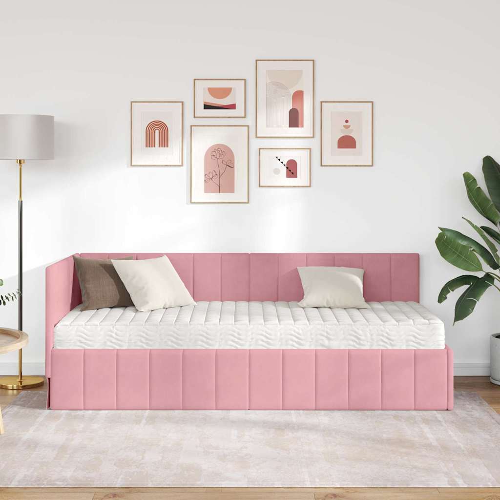 Hoekbedframe met Matras met matras 2 pcs Grijs Fluweel – afbeelding 3