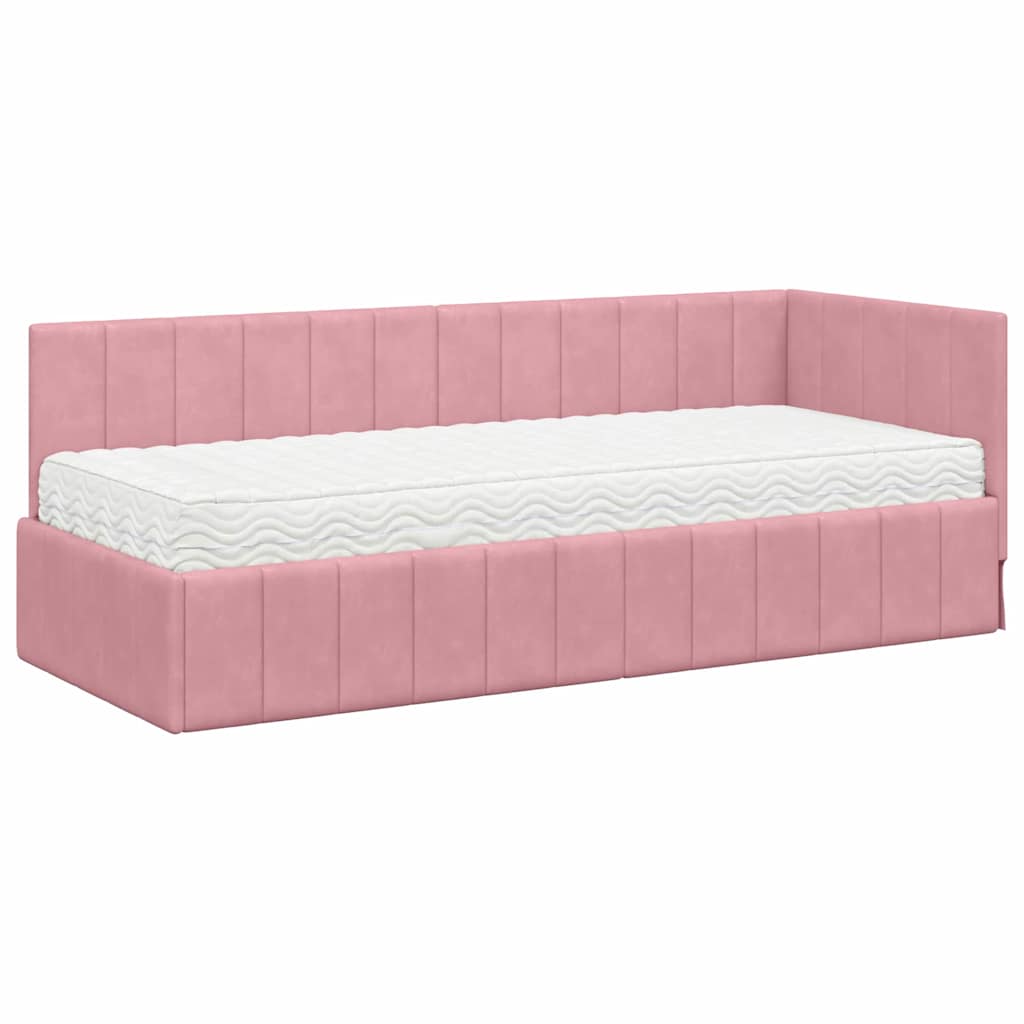 Hoekbedframe met Matras met matras 2 pcs Grijs Fluweel – afbeelding 4