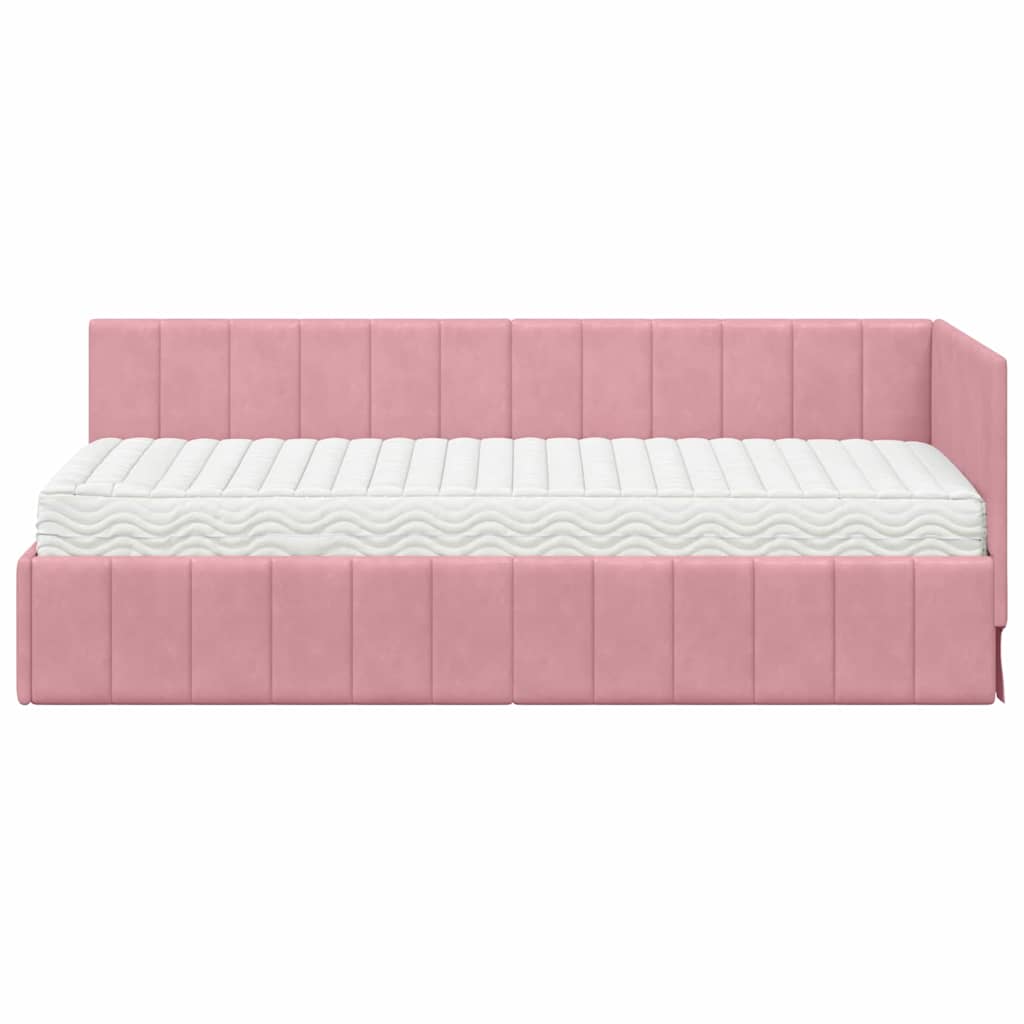Hoekbedframe met Matras met matras 2 pcs Grijs Fluweel – afbeelding 5