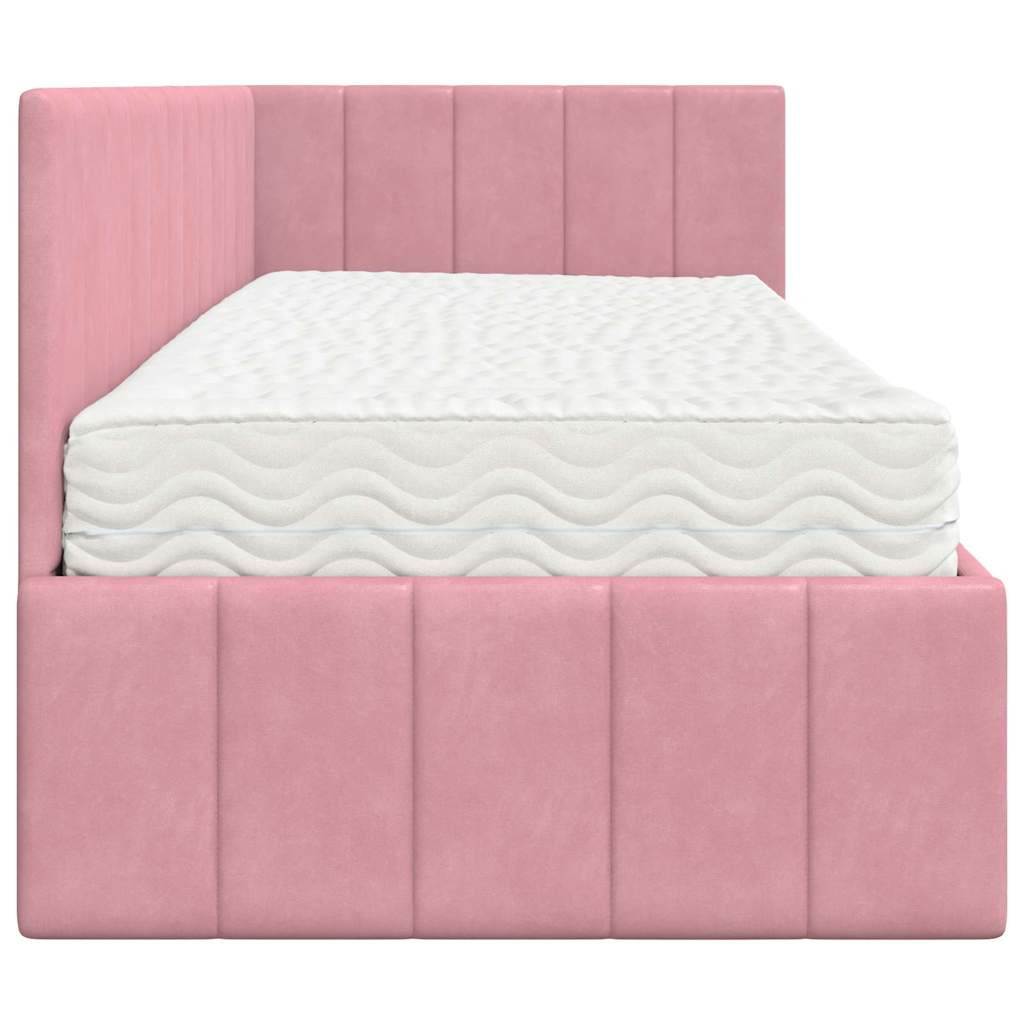 Hoekbedframe met Matras met matras 2 pcs Grijs Fluweel – afbeelding 8