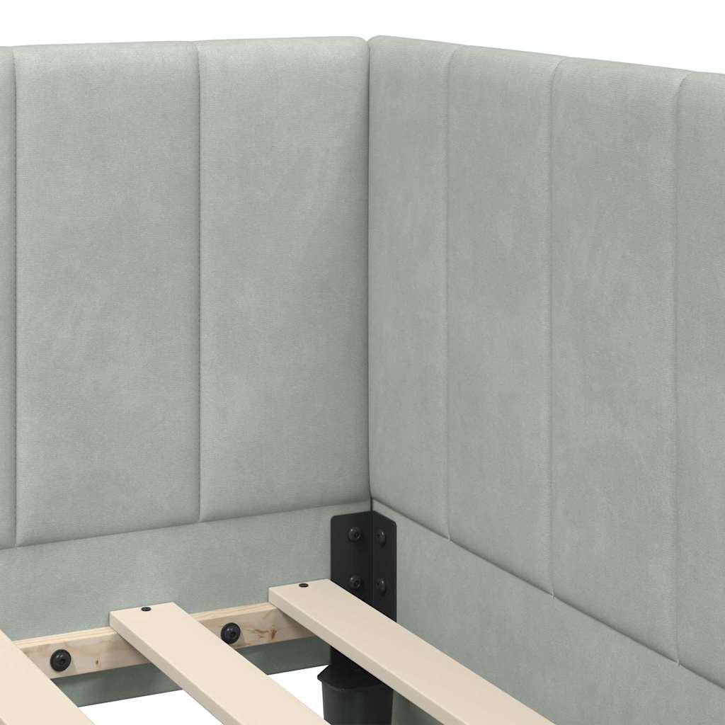Hoekbedframe met Matras met hoofdeinde 2 pcs Lichtgrijs Fluweel – afbeelding 10