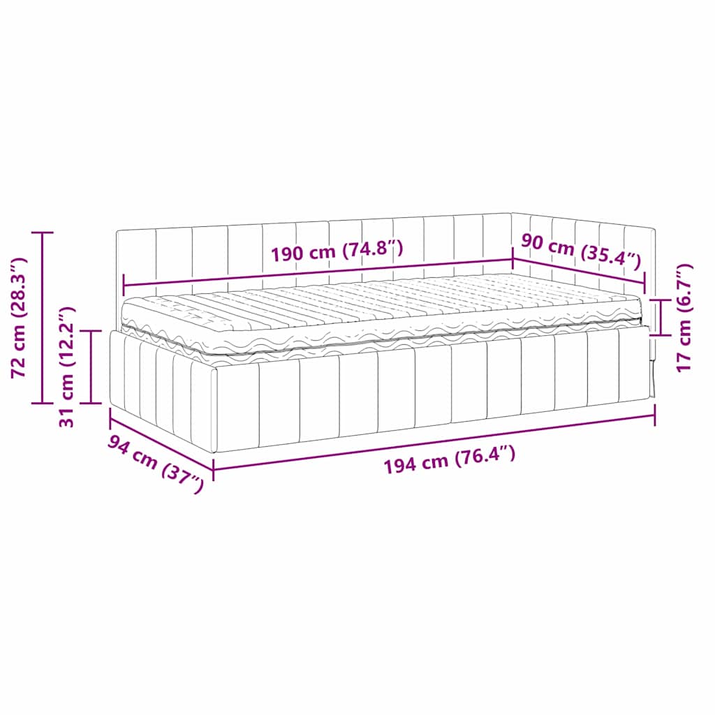 Hoekbedframe met Matras met hoofdeinde 2 pcs Lichtgrijs Fluweel – afbeelding 12