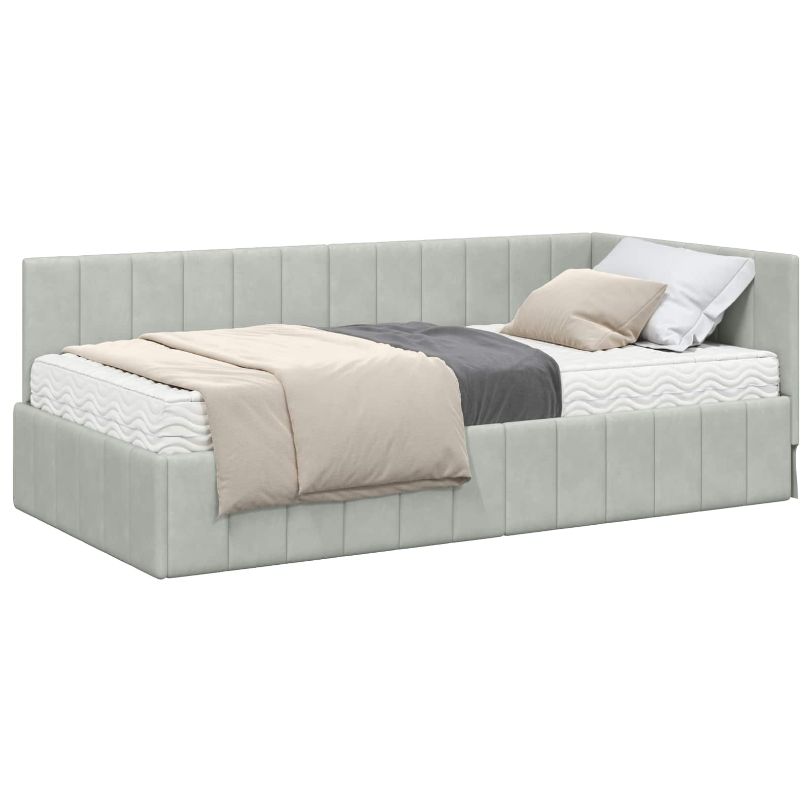 Hoekbedframe met Matras met hoofdeinde 2 pcs Lichtgrijs Fluweel – afbeelding 2