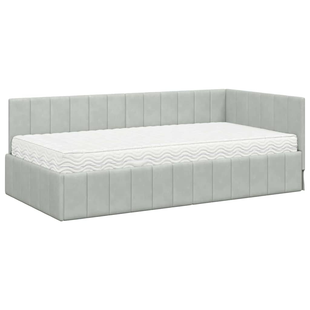 Hoekbedframe met Matras met hoofdeinde 2 pcs Lichtgrijs Fluweel – afbeelding 4