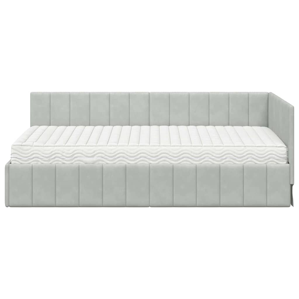 Hoekbedframe met Matras met hoofdeinde 2 pcs Lichtgrijs Fluweel – afbeelding 5