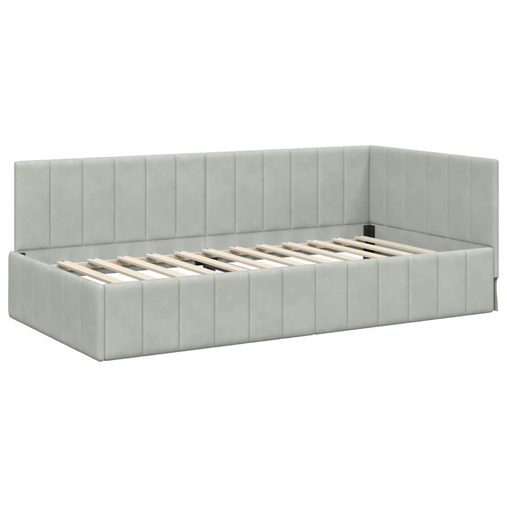 Hoekbedframe met Matras met hoofdeinde 2 pcs Lichtgrijs Fluweel – afbeelding 6