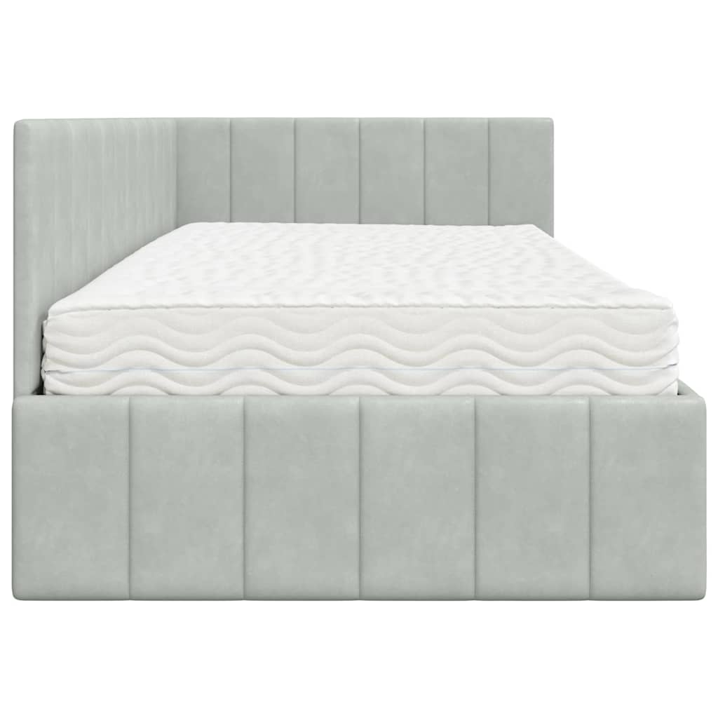 Hoekbedframe met Matras met hoofdeinde 2 pcs Lichtgrijs Fluweel – afbeelding 8