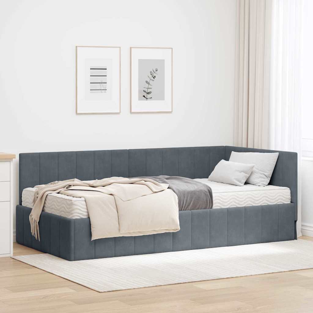 Hoekbedframe met Matras met hoofdeinde 2 pcs Grijs Fluweel – afbeelding 1