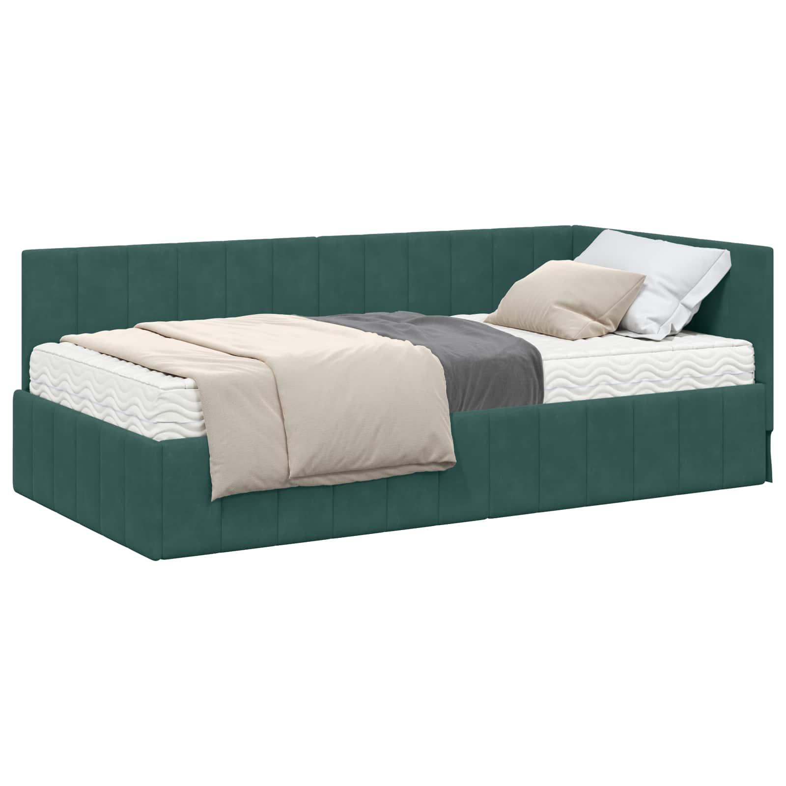 Hoekbedframe met Matras met hoofdeinde 2 pcs Groen Fluweel – afbeelding 2