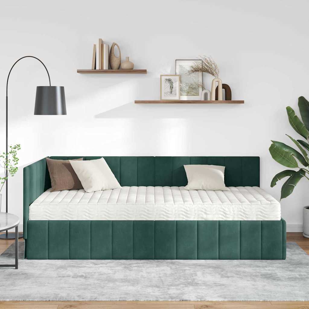 Hoekbedframe met Matras met hoofdeinde 2 pcs Groen Fluweel – afbeelding 3