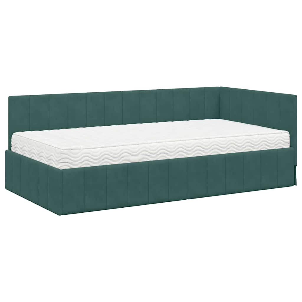Hoekbedframe met Matras met hoofdeinde 2 pcs Groen Fluweel – afbeelding 4