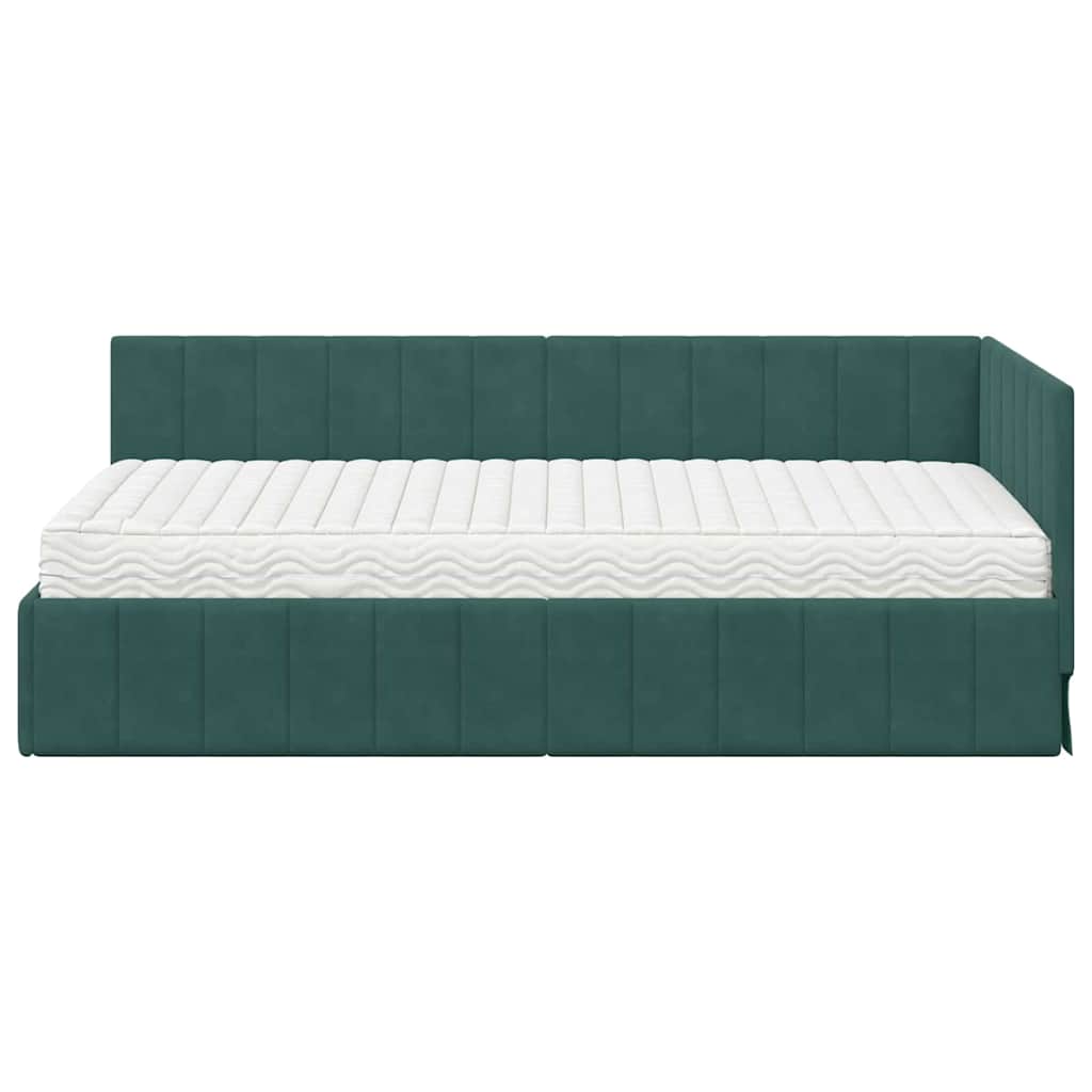 Hoekbedframe met Matras met hoofdeinde 2 pcs Groen Fluweel – afbeelding 5