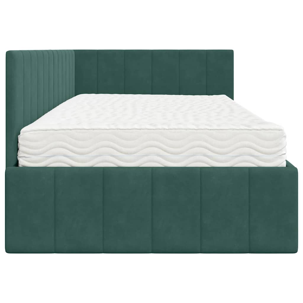 Hoekbedframe met Matras met hoofdeinde 2 pcs Groen Fluweel – afbeelding 8
