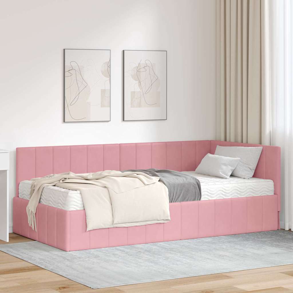 Hoekbedframe met Matras met hoofdeinde 2 pcs Grijs Fluweel – afbeelding 1