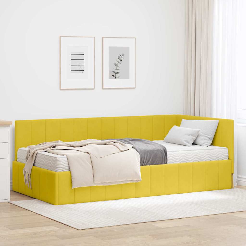 Hoekbedframe met Matras met hoofdeinde 2 pcs Geel Fluweel – afbeelding 1