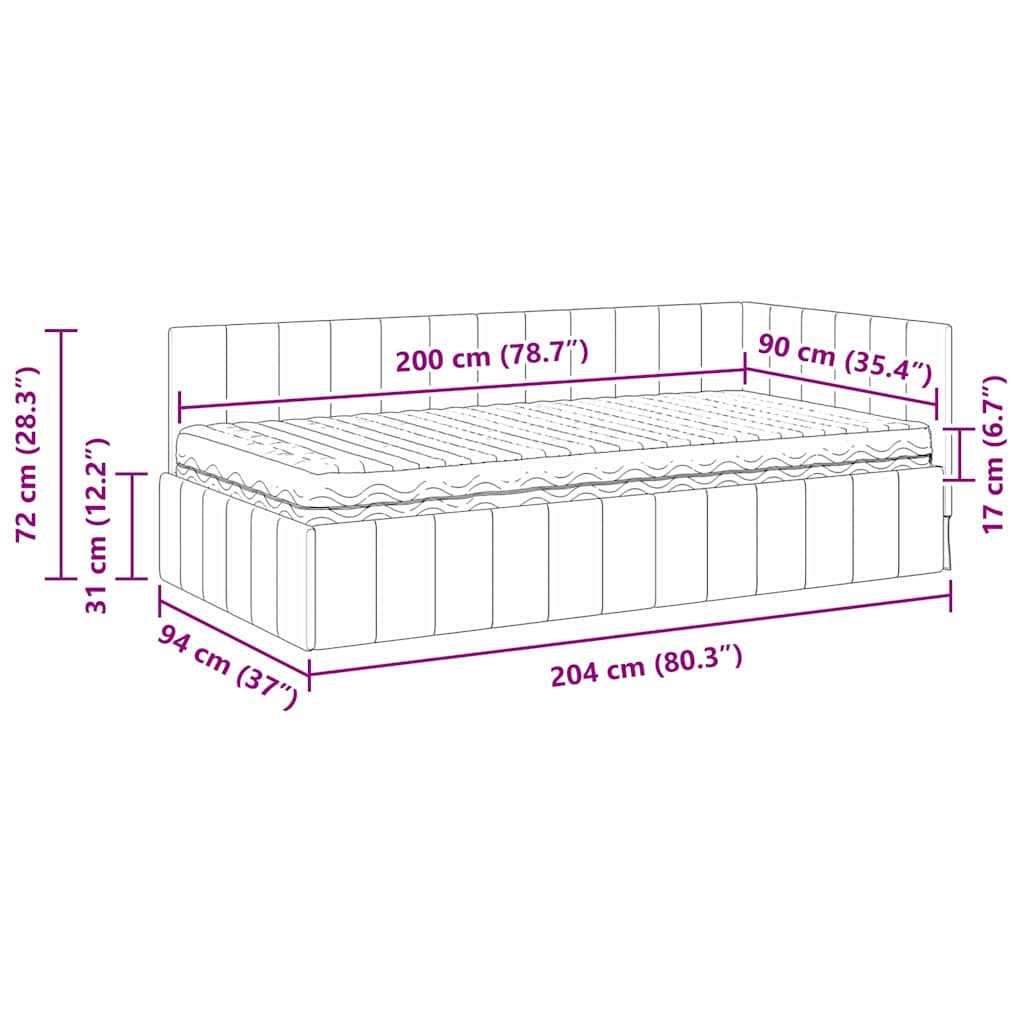 Hoekbedframe met Matras met hoofdeinde 2 pcs Grijs Fluweel – afbeelding 12