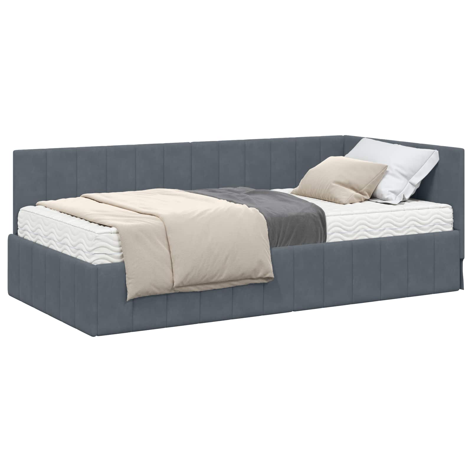 Hoekbedframe met Matras met hoofdeinde 2 pcs Grijs Fluweel – afbeelding 2