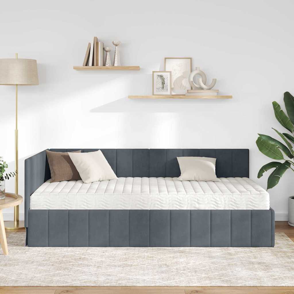 Hoekbedframe met Matras met hoofdeinde 2 pcs Grijs Fluweel – afbeelding 3