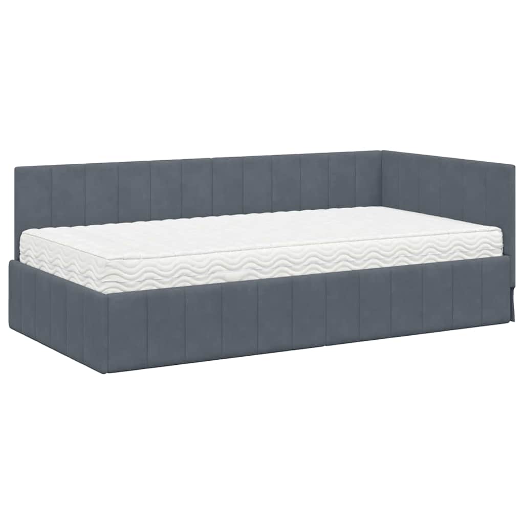 Hoekbedframe met Matras met hoofdeinde 2 pcs Grijs Fluweel – afbeelding 4