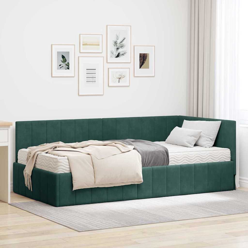 Hoekbedframe met Matras met hoofdeinde 2 pcs Groen Fluweel – afbeelding 1