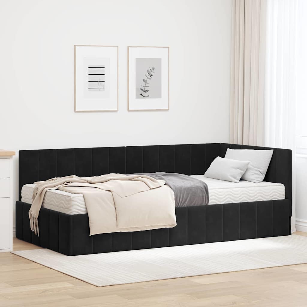 Hoekbedframe met Matras met hoofdeinde 2 pcs Zwart Fluweel – afbeelding 1