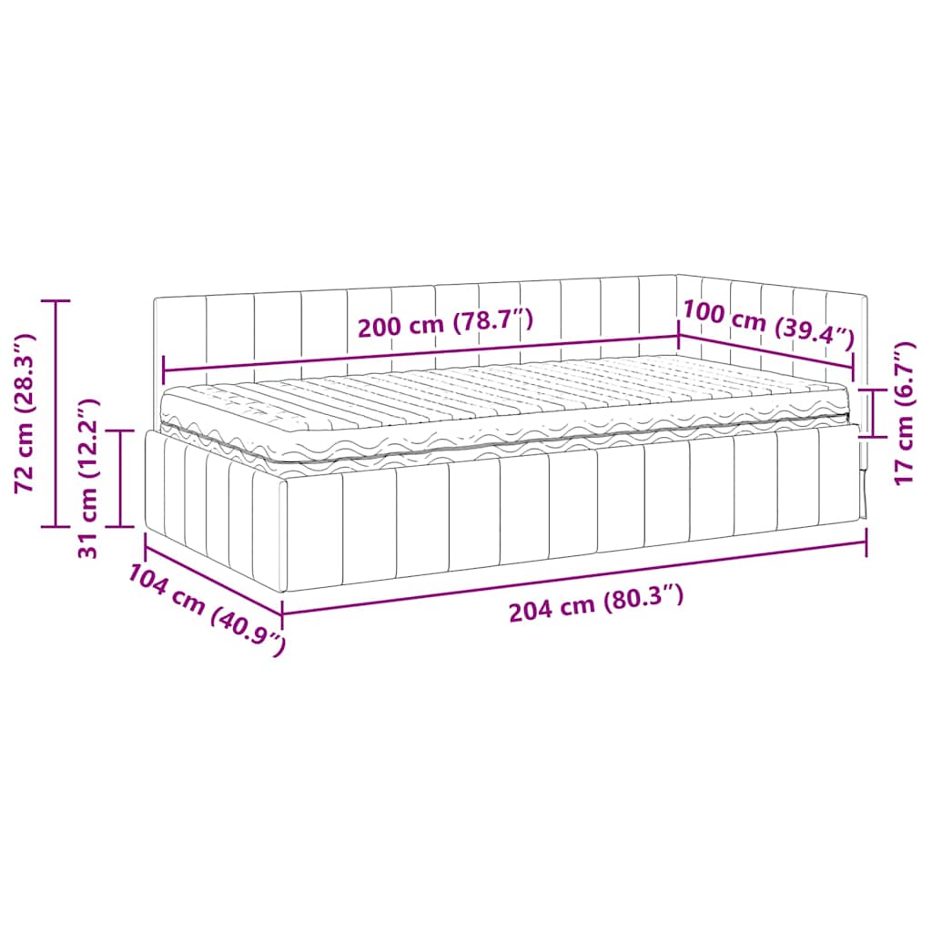 Hoekbedframe met Matras met hoofdeinde 2 st Crème Fluweel – afbeelding 12